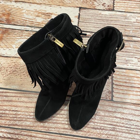 Colin Stuart fringe black suede leather booties - Picture 2 of 8